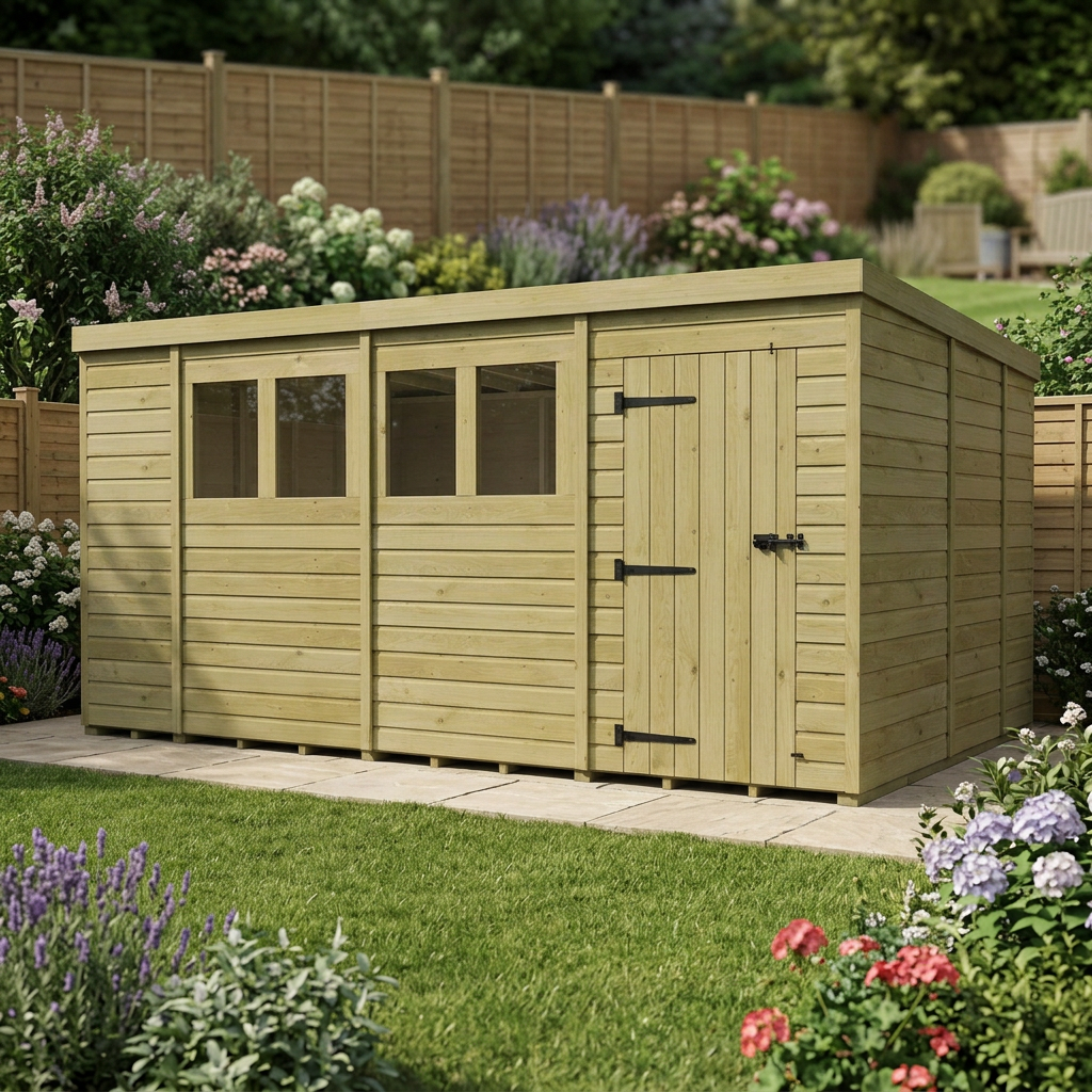 14 x 9 Pent Shed (Single Door, With Windows) - view 6