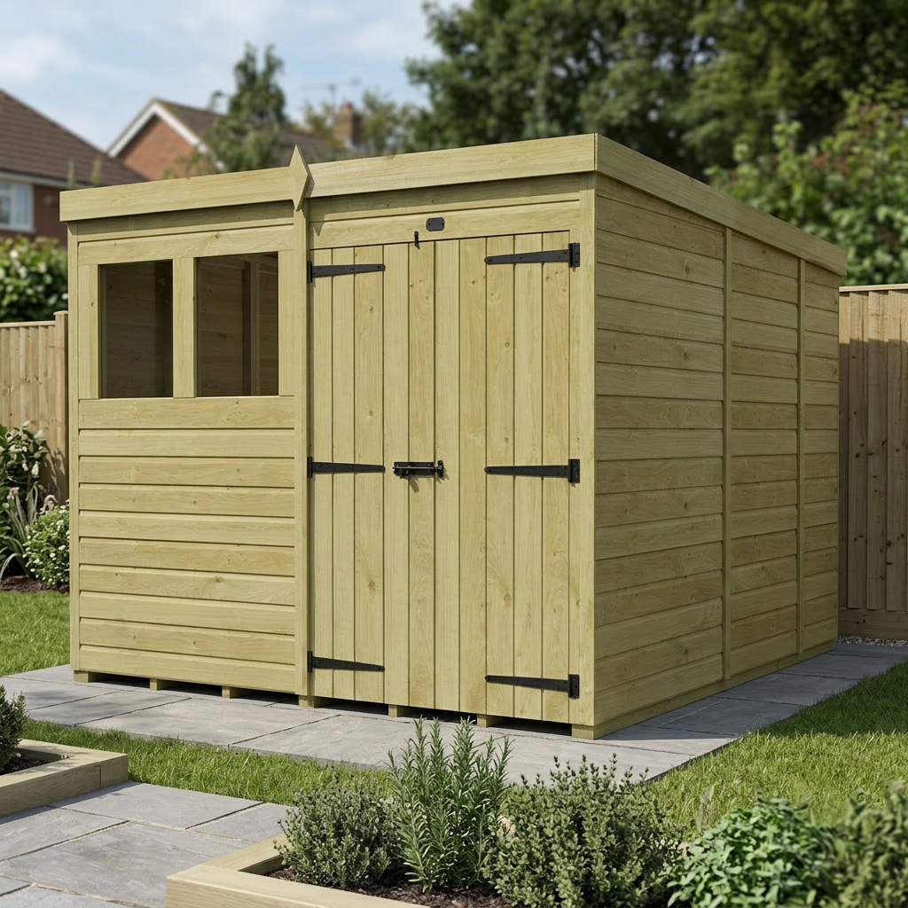 8 x 9 Pent Shed (Double Door, With Windows) - view 6