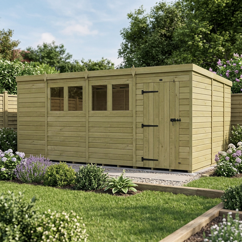 15 x 9 Pent Shed (Single Door, With Windows) - view 3