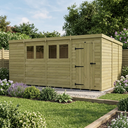 15 x 9 Pent Shed (Single Door, With Windows) - view 3