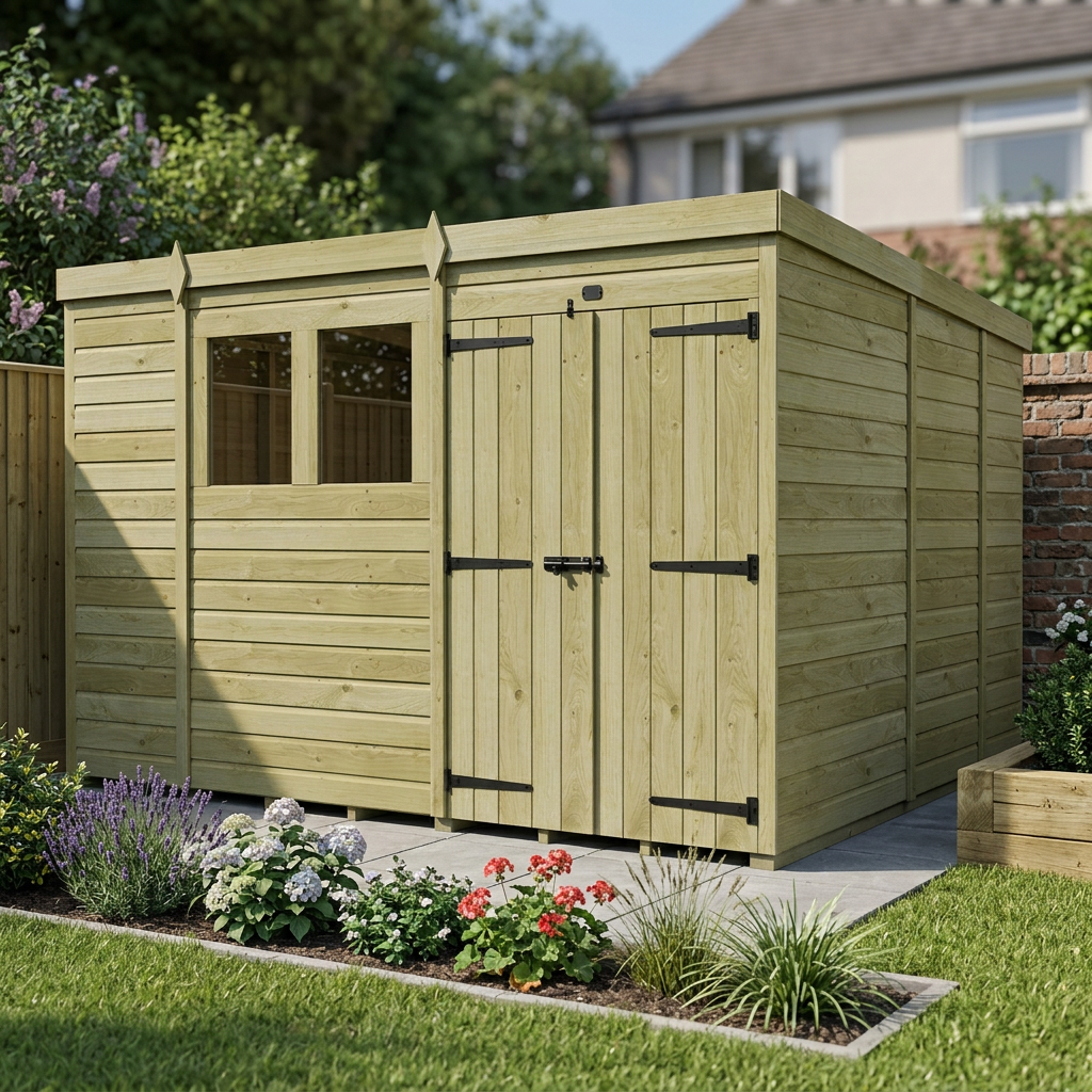 10 x 9 Pent Shed (Double Door, With Windows) - view 3