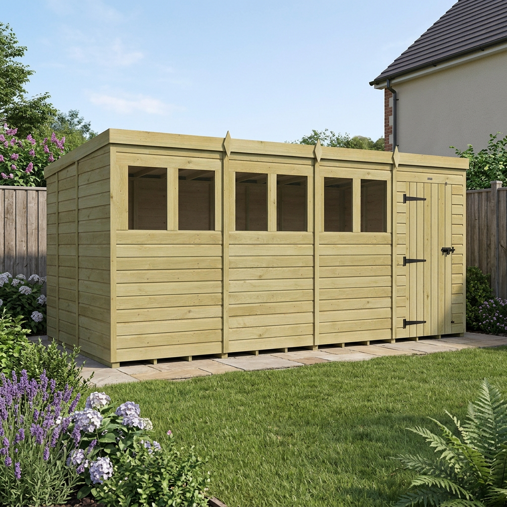16 x 9 Pent Shed (Single Door, With Windows) - view 4