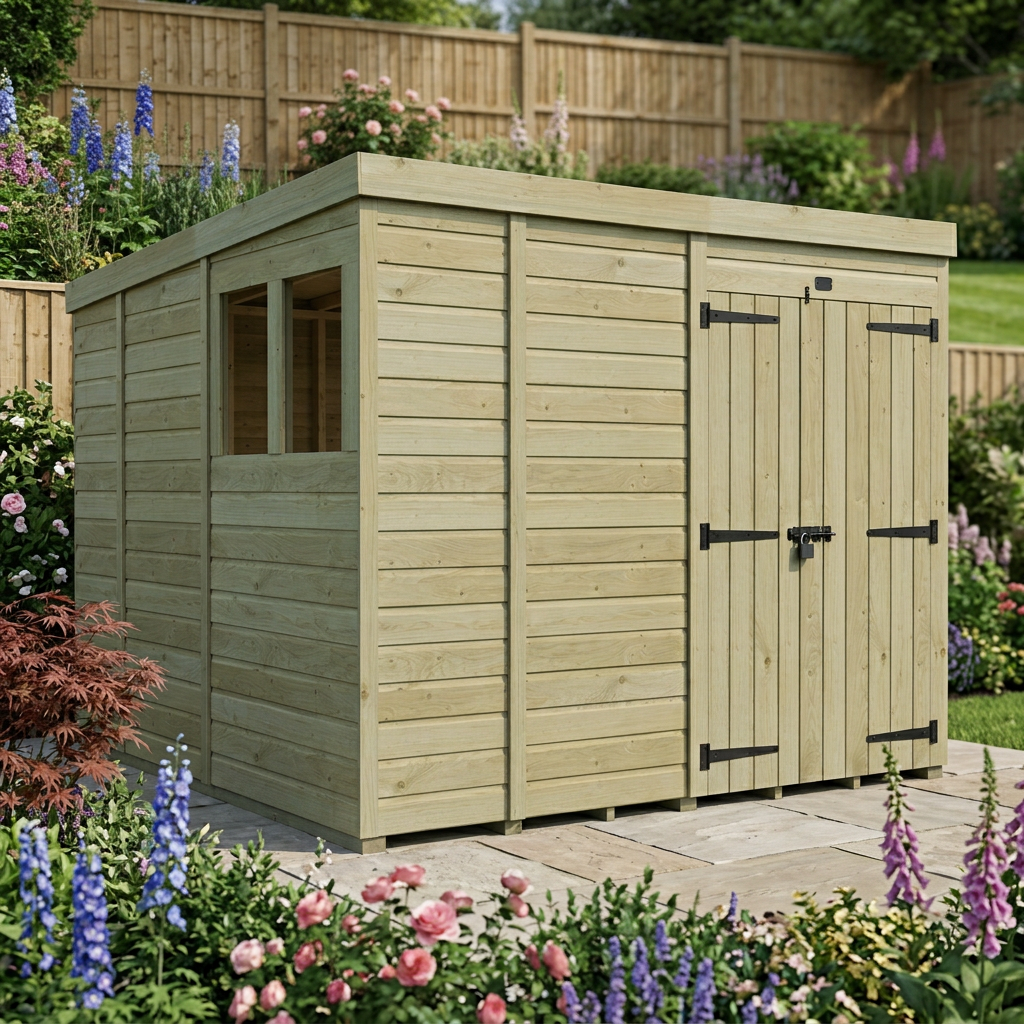 9 x 9 Pent Shed (Double Door, With Windows) - view 4