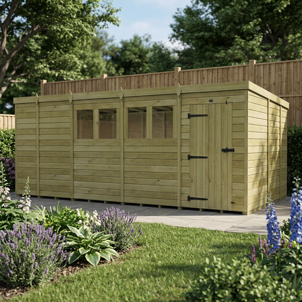 17 x 9 Pent Shed (Single Door, With Windows) - view 6