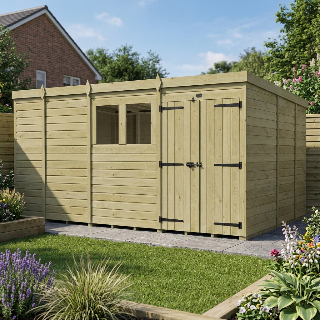 13 x 9 Pent Shed (Double Door, With Windows) - view 5