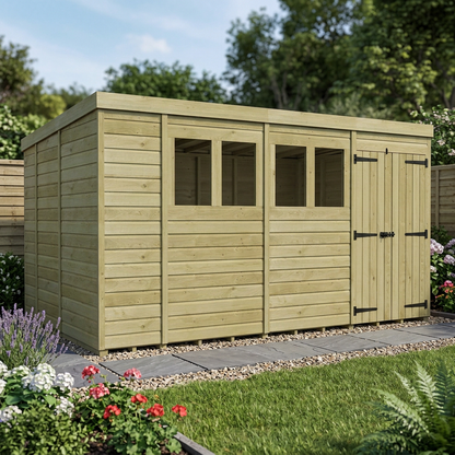 14 x 9 Pent Shed (Double Door, With Windows) - view 5