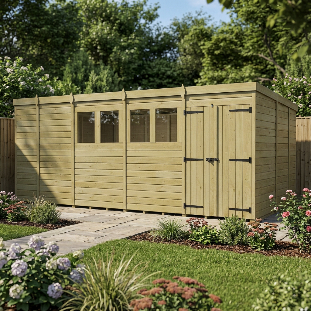 17 x 9 Pent Shed (Double Door, With Windows) - view 3