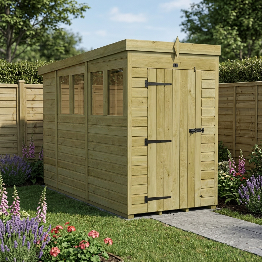 4 x 10 Pent Shed (Single Door, With Windows) - view 6