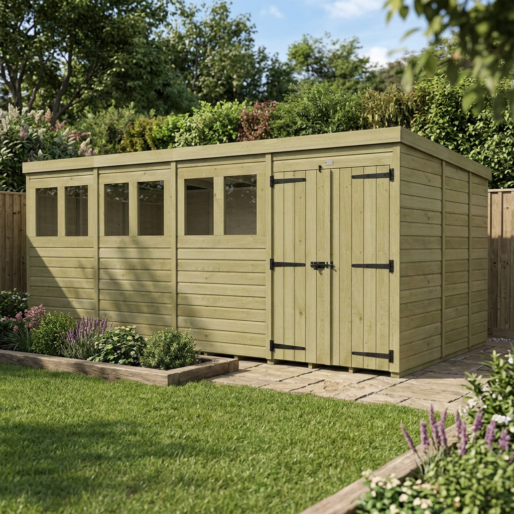 20 x 9 Pent Shed (Double Door, With Windows) - view 4