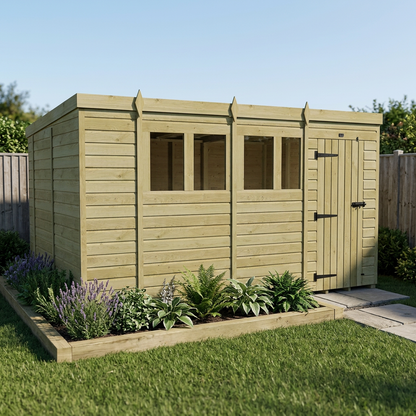 14 x 10 Pent Shed (Single Door, With Windows) - view 3
