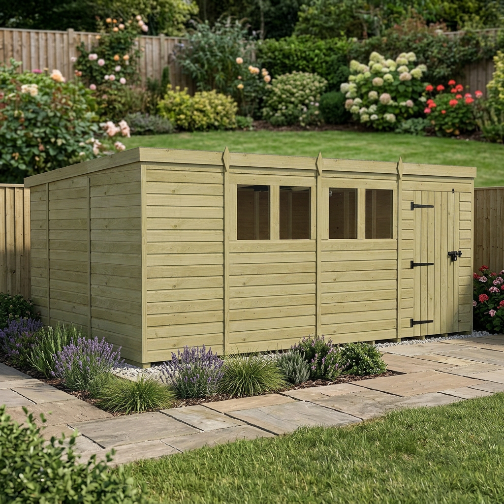 15 x 10 Pent Shed (Single Door, With Windows) - view 4