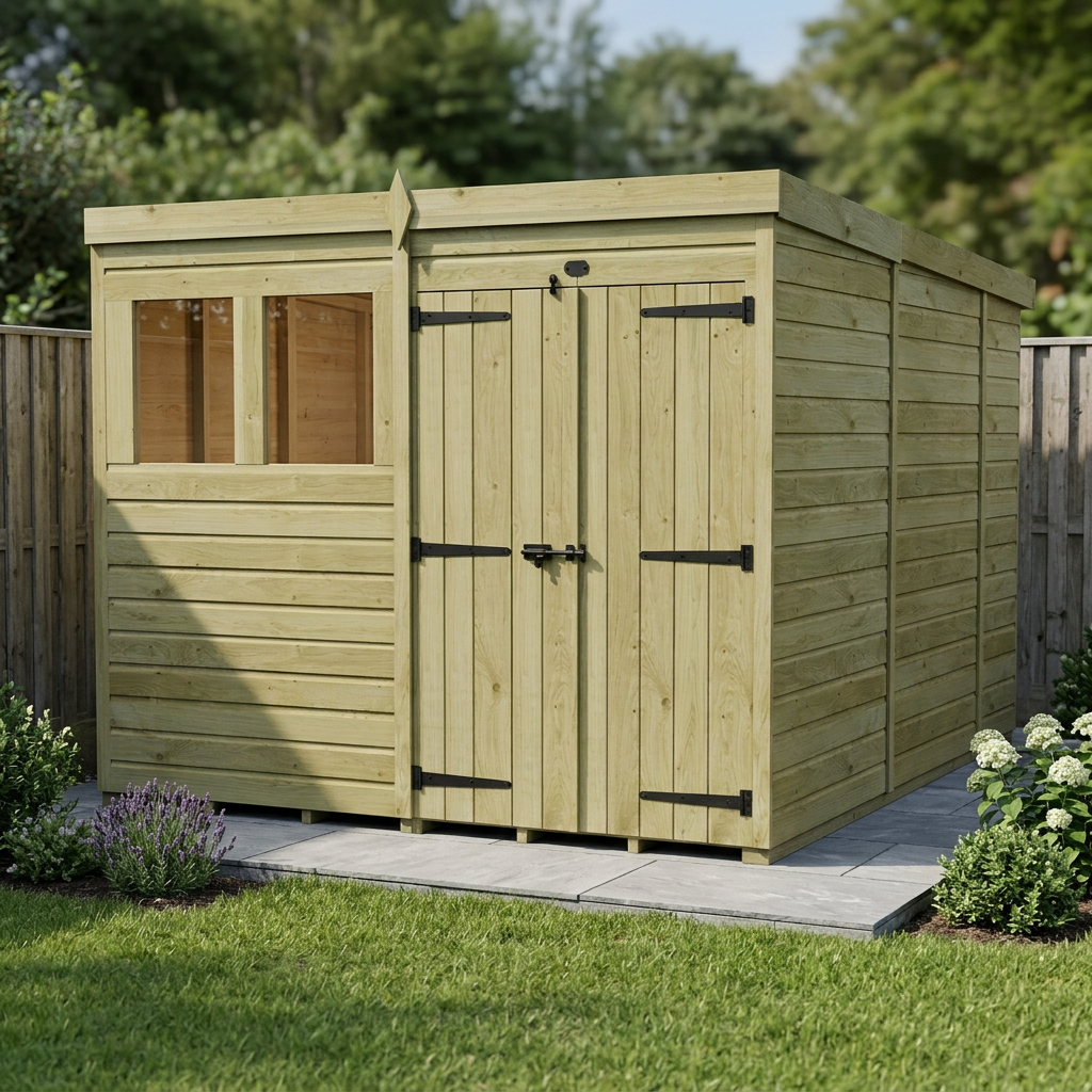 8 x 10 Pent Shed (Double Door, With Windows) - view 3