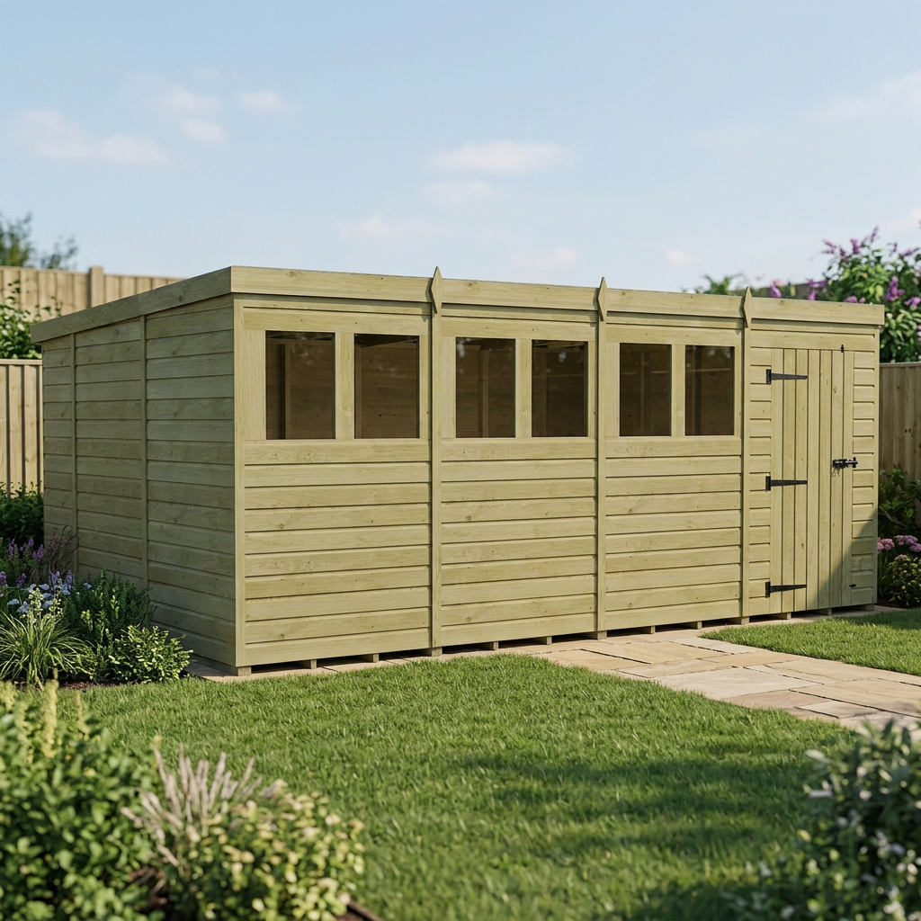 16 x 10 Pent Shed (Single Door, With Windows) - view 6