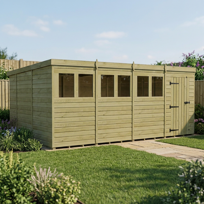 16 x 10 Pent Shed (Single Door, With Windows) - view 6