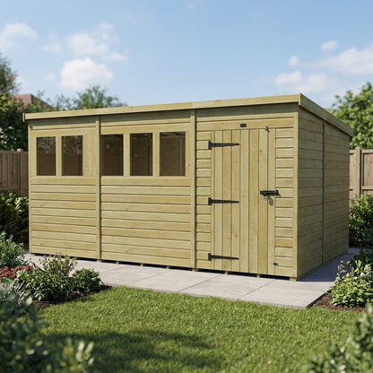 17 x 10 Pent Shed (Single Door, With Windows) - view 2