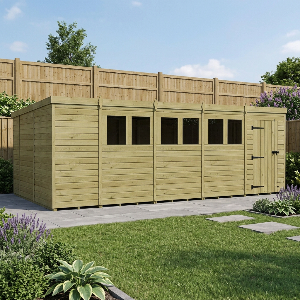 19 x 10 Pent Shed (Single Door, With Windows) - view 4