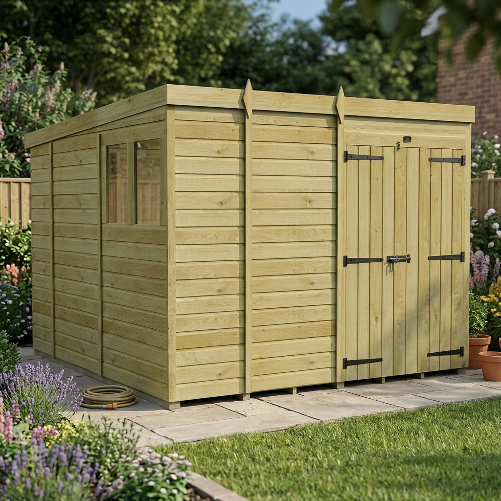 9 x 10 Pent Shed (Double Door, With Windows) - view 4