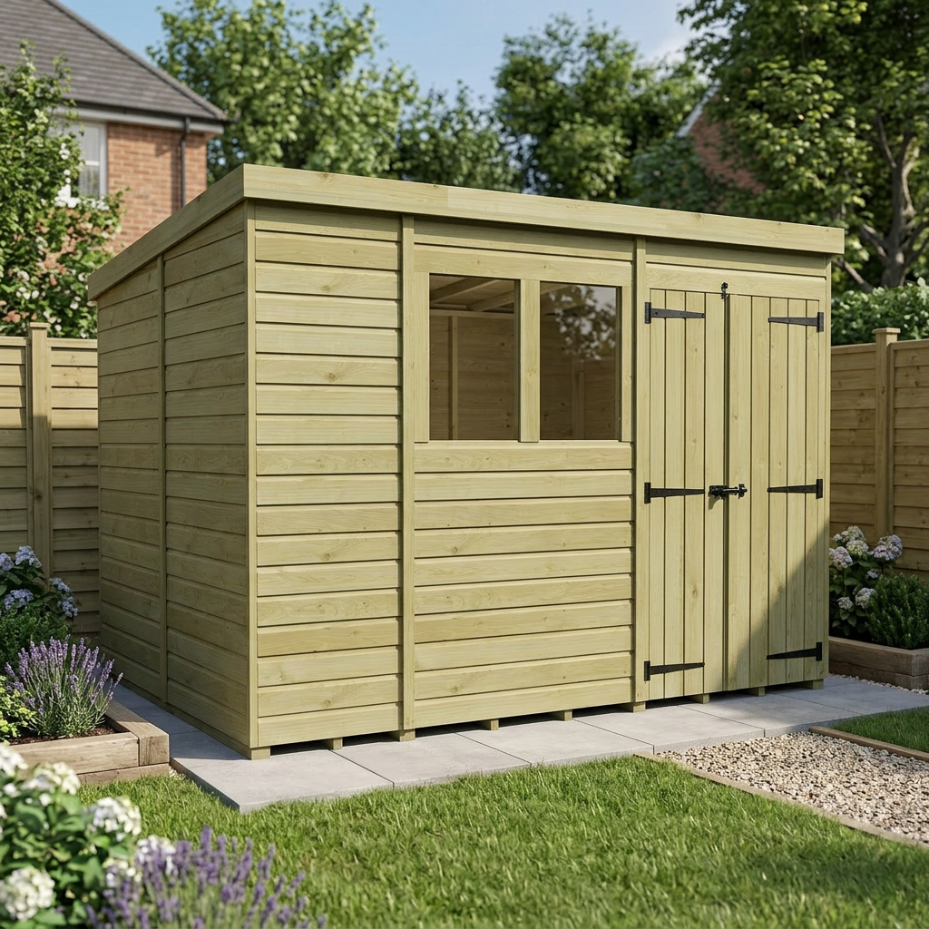 11 x 10 Pent Shed (Double Door, With Windows) - view 3