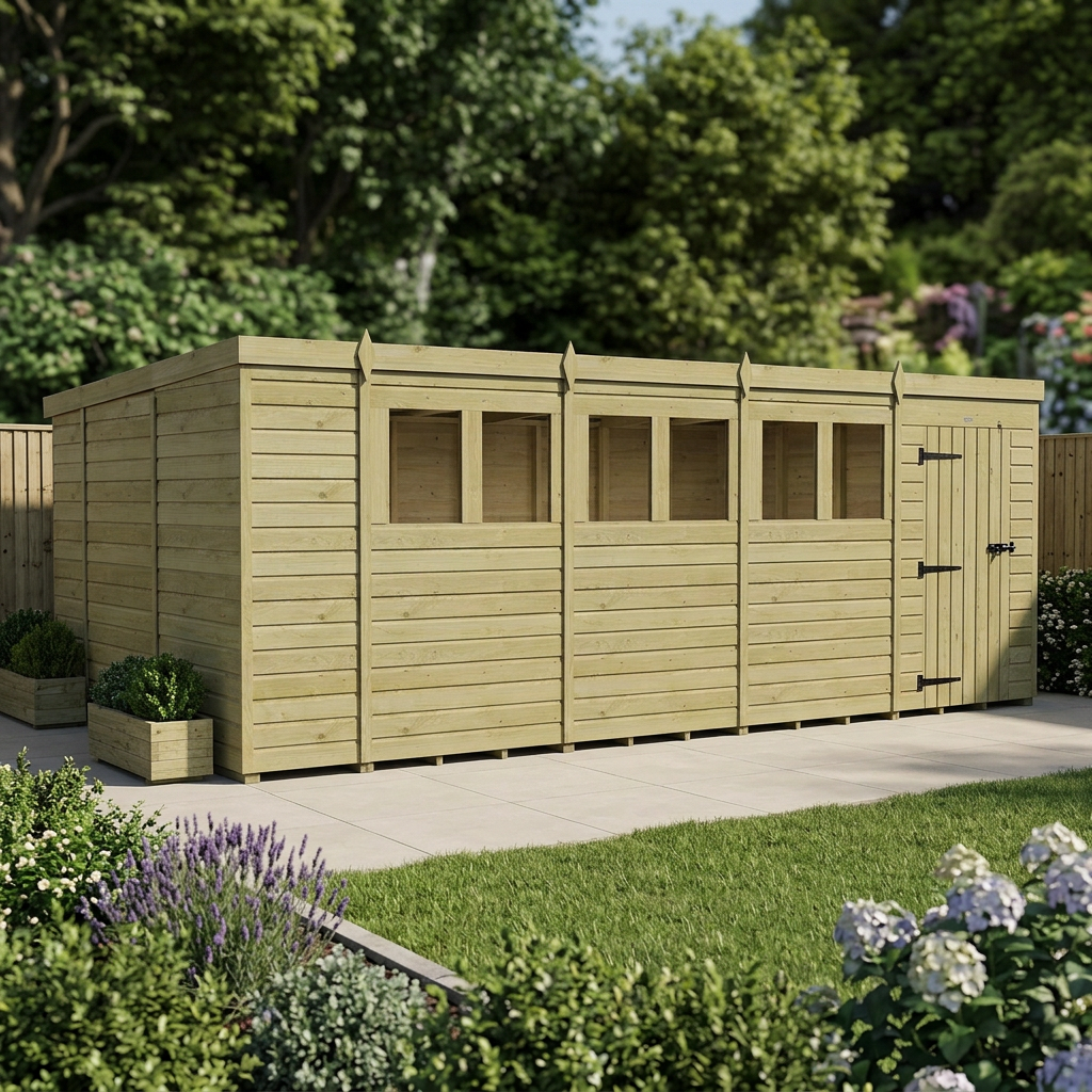 18 x 10 Pent Shed (Single Door, With Windows) - view 6