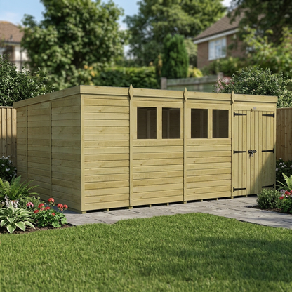 15 x 10 Pent Shed (Double Door, With Windows) - view 4