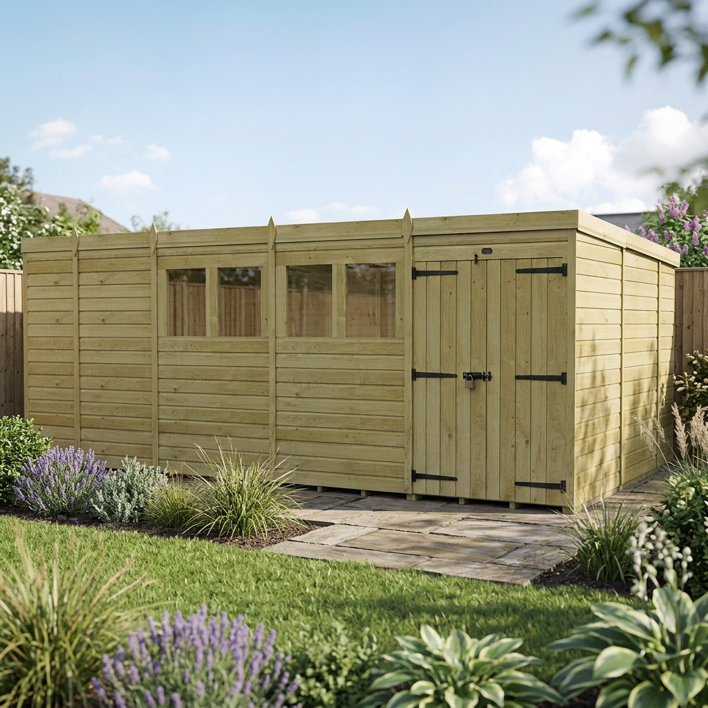 17 x 10 Pent Shed (Double Door, With Windows) - view 3