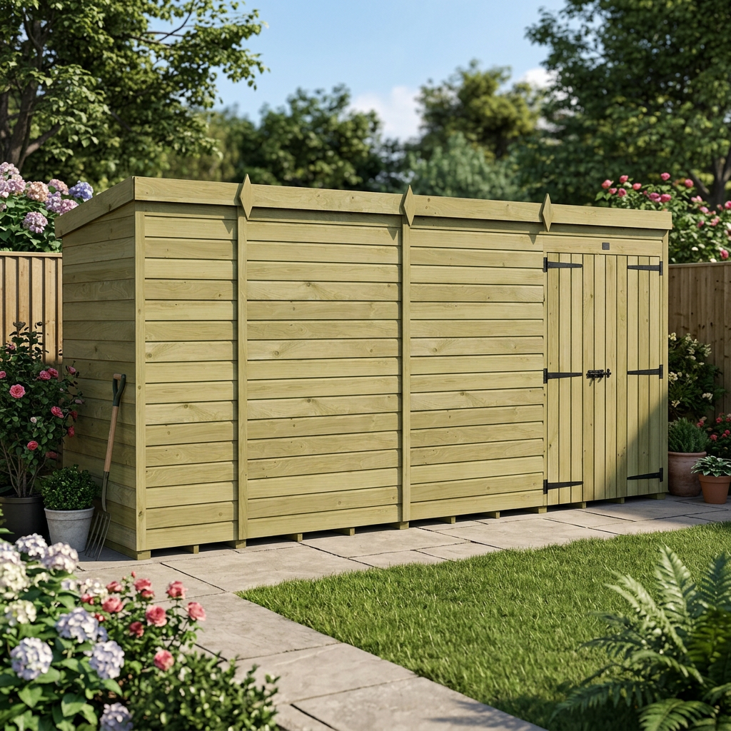 13 x 4 Pent Shed (Double Door, No Windows) - view 4