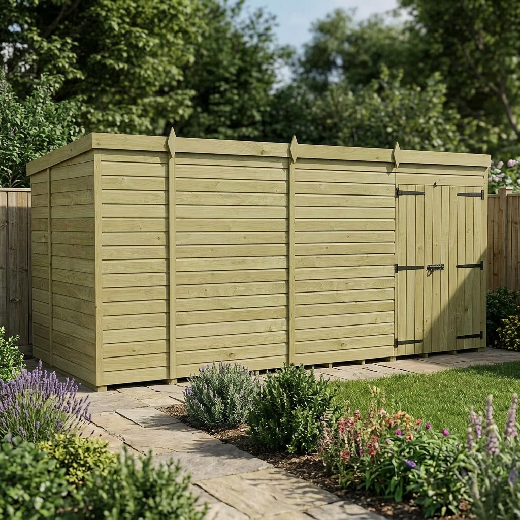 15 x 5 Pent Shed (Double Door, No Windows) - view 6