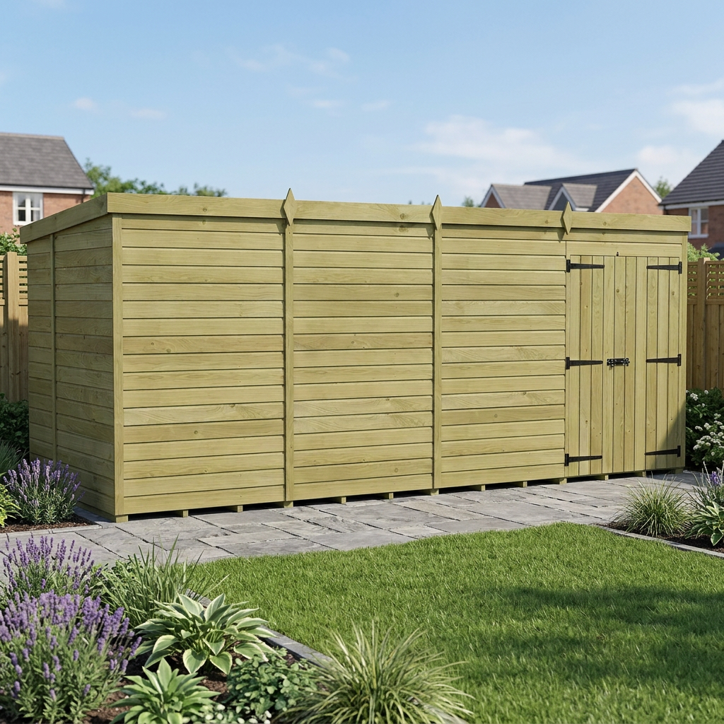 16 x 5 Pent Shed (Double Door, No Windows) - view 4