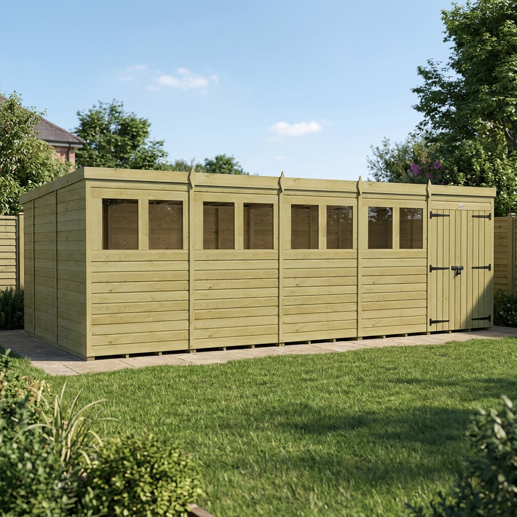 20 x 10 Pent Shed (Double Door, With Windows) - Pent Shed