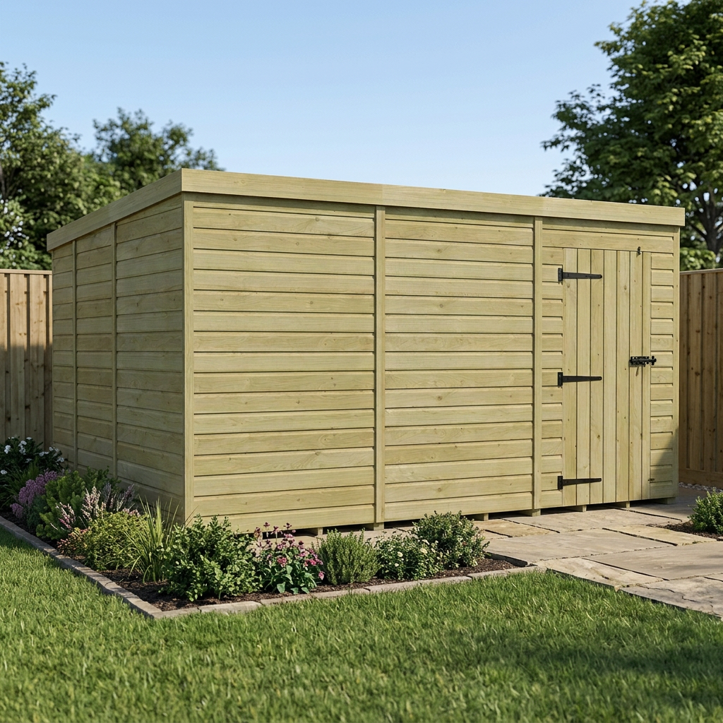 12 x 9 Pent Shed (Single Door, No Windows) - view 4