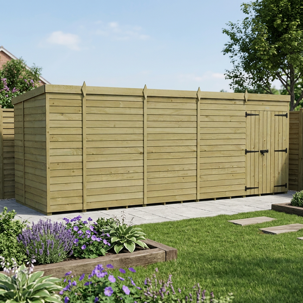 18 x 6 Pent Shed (Double Door, No Windows) - view 5