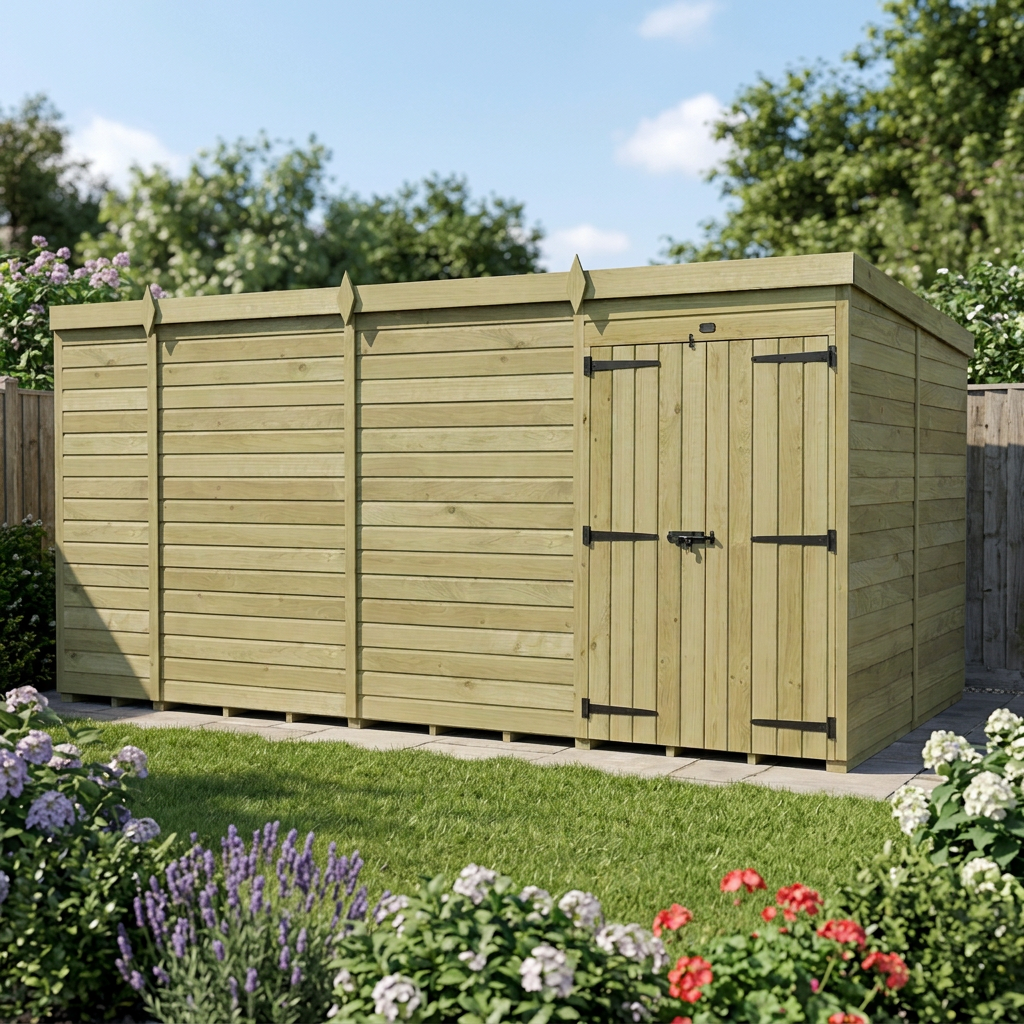13 x 7 Pent Shed (Double Door, No Windows) - view 4