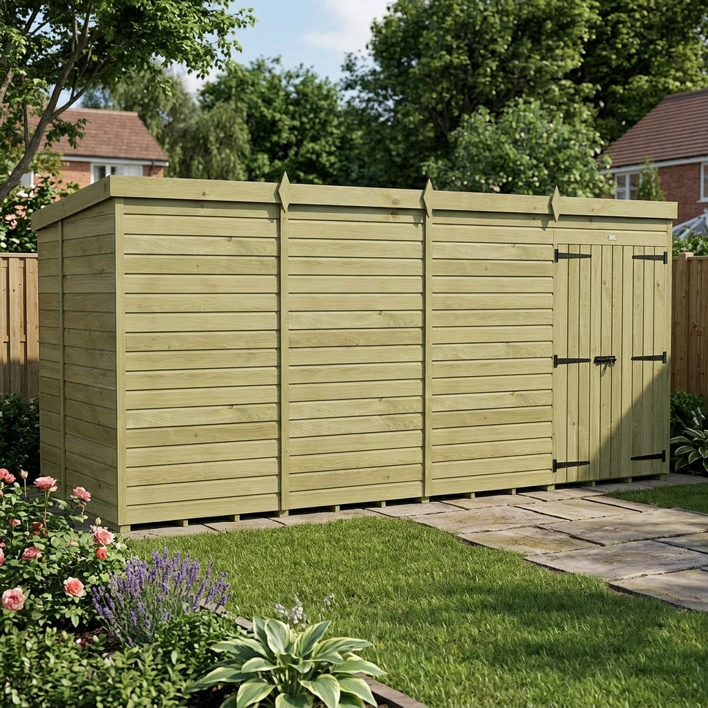 15 x 6 Pent Shed (Double Door, No Windows) - view 4