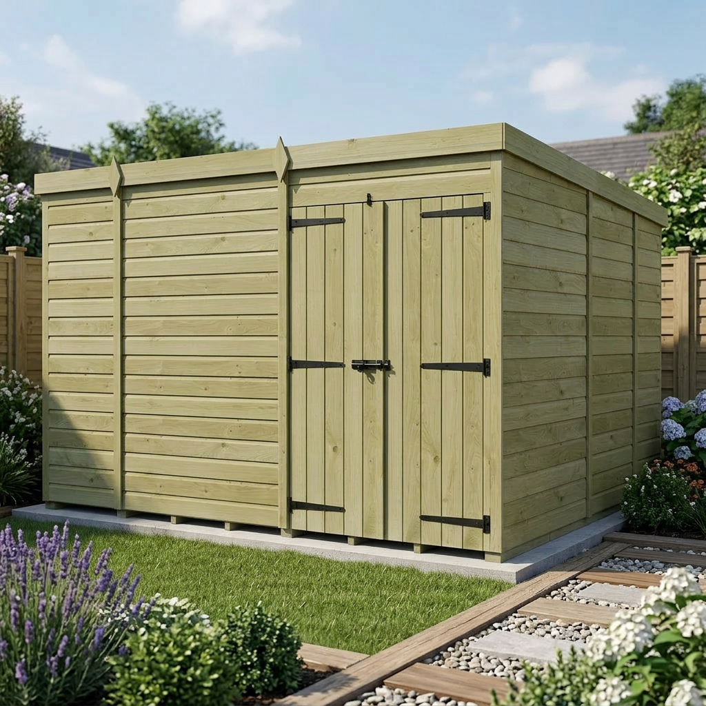 10 x 9 Pent Shed (Double Door, No Windows) - view 3