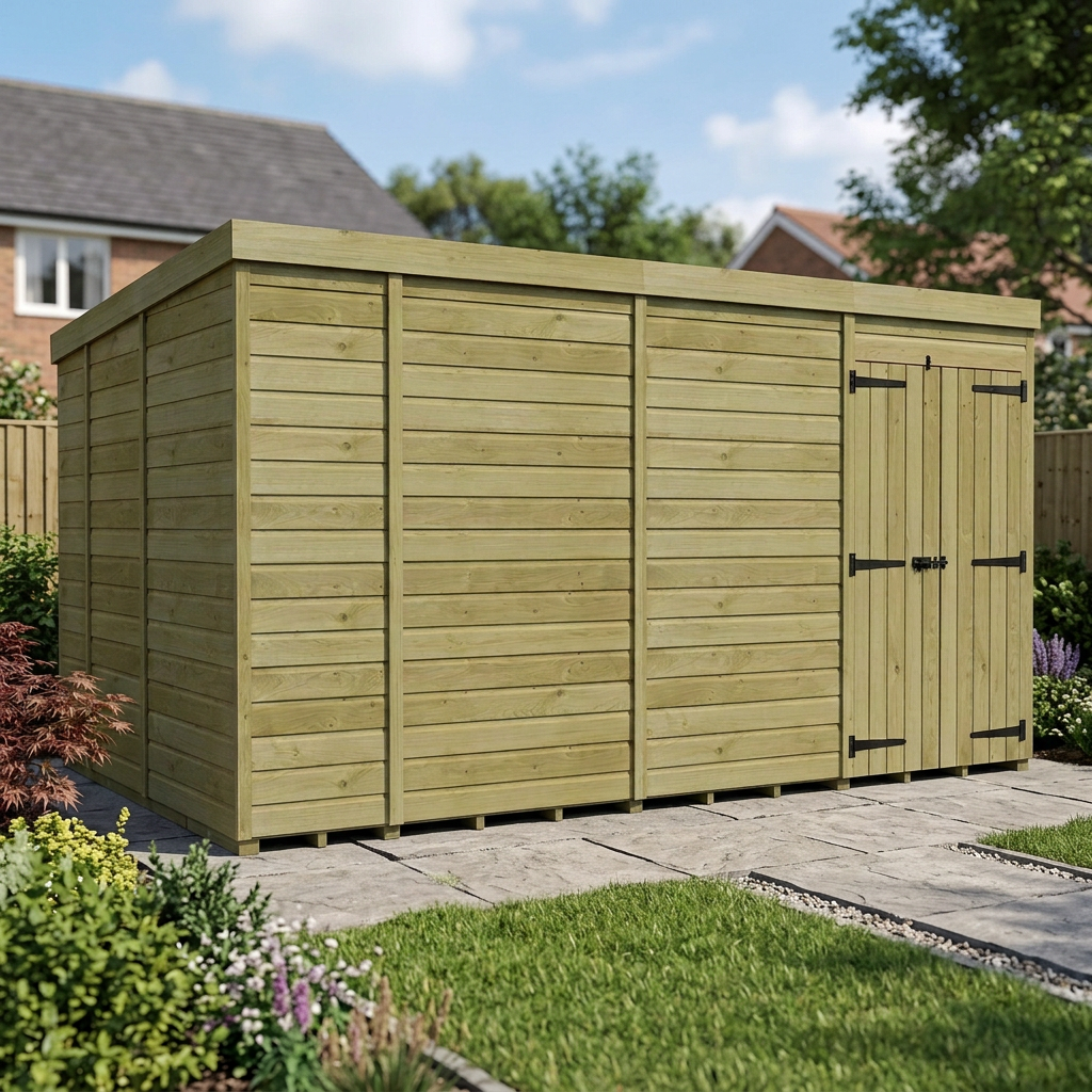 14 x 9 Pent Shed (Double Door, No Windows) - view 3