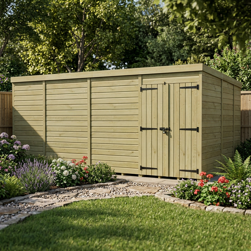 15 x 9 Pent Shed (Double Door, No Windows) - view 3