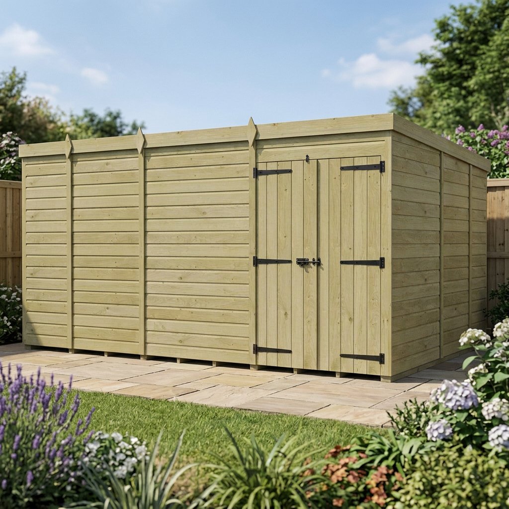 13 x 9 Pent Shed (Double Door, No Windows) - view 3