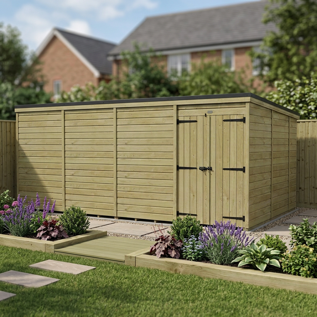 16 x 10 Pent Shed (Double Door, No Windows) - view 5
