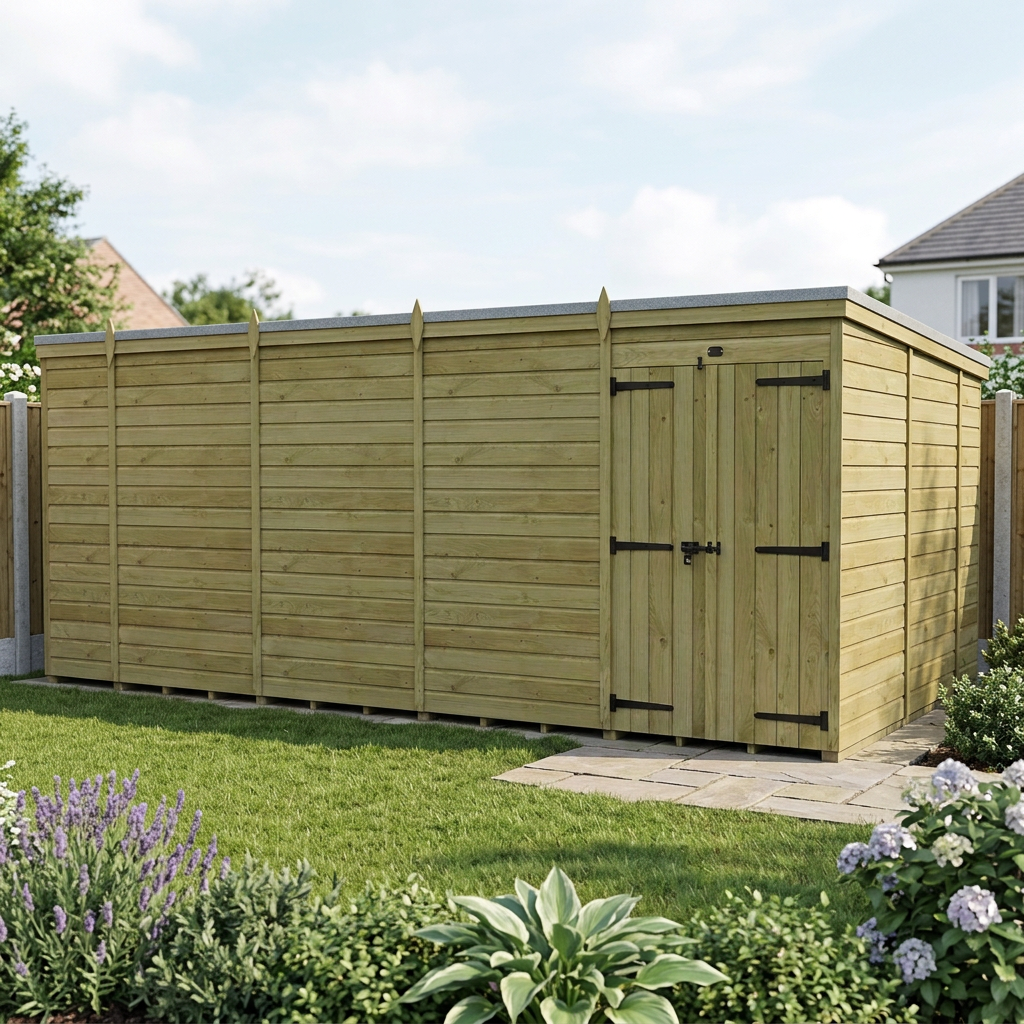 18 x 10 Pent Shed (Double Door, No Windows) - view 5