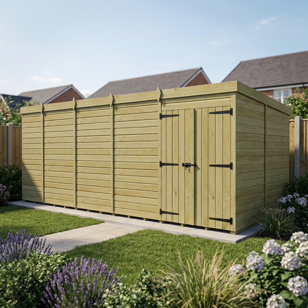 19 x 10 Pent Shed (Double Door, No Windows) - view 2