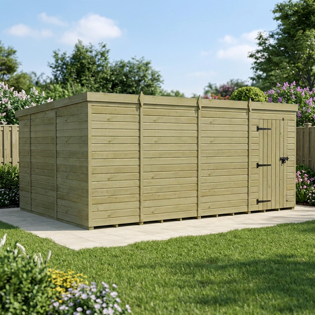 15 x 10 Pent Shed (Single Door, No Windows) - view 3