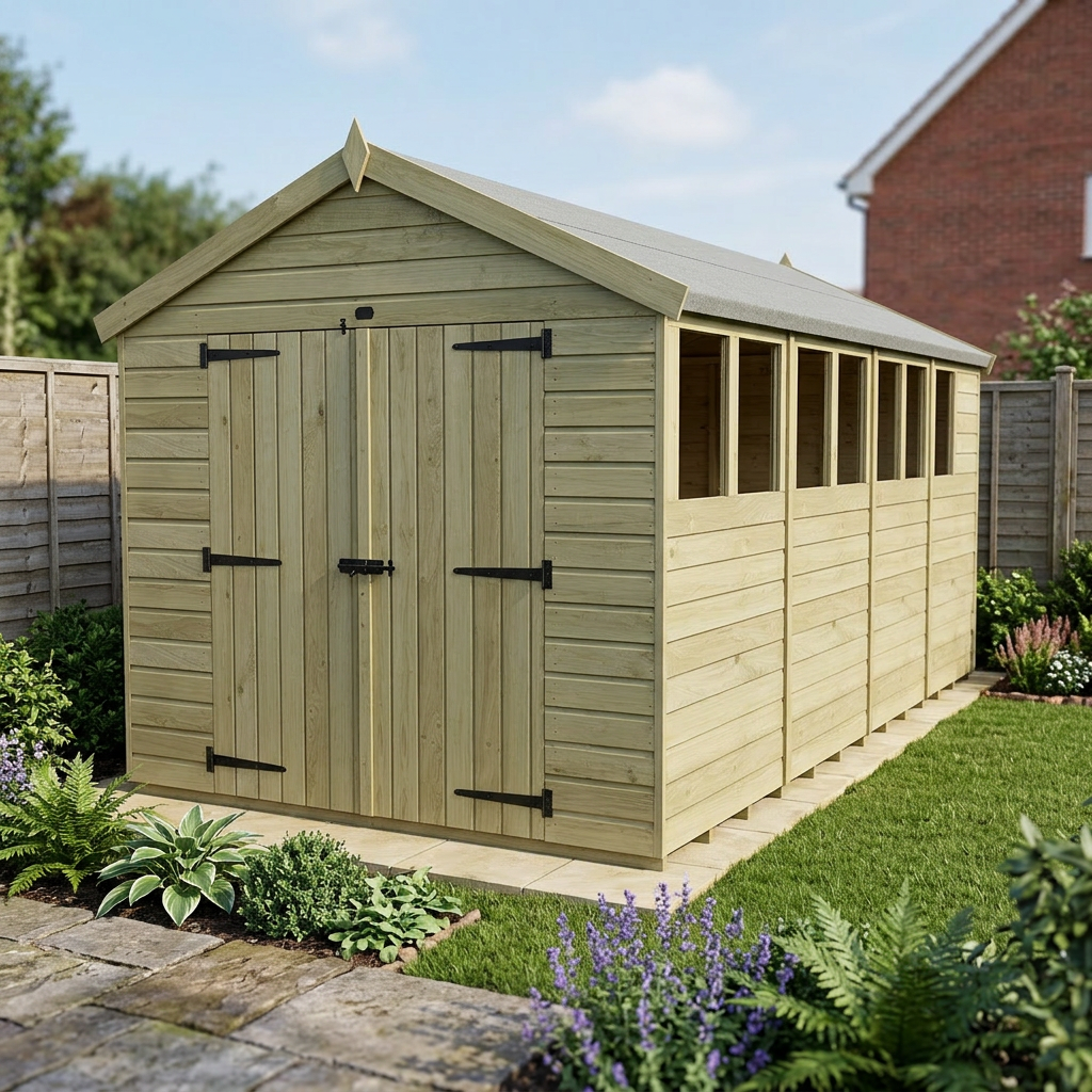 8 x 17 Apex Shed (Double Door, With Windows) - view 5