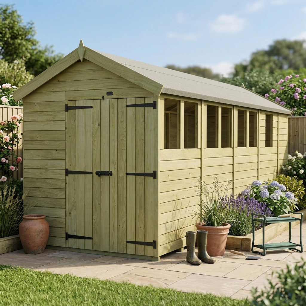 7 x 17 Apex Shed (Double Door, With Windows) - view 4