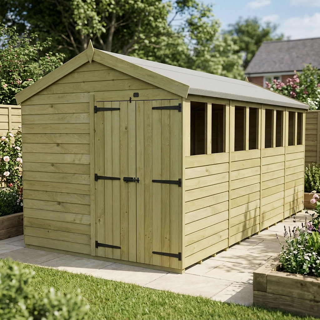 8 x 16 Apex Shed (Double Door, With Windows) - view 5