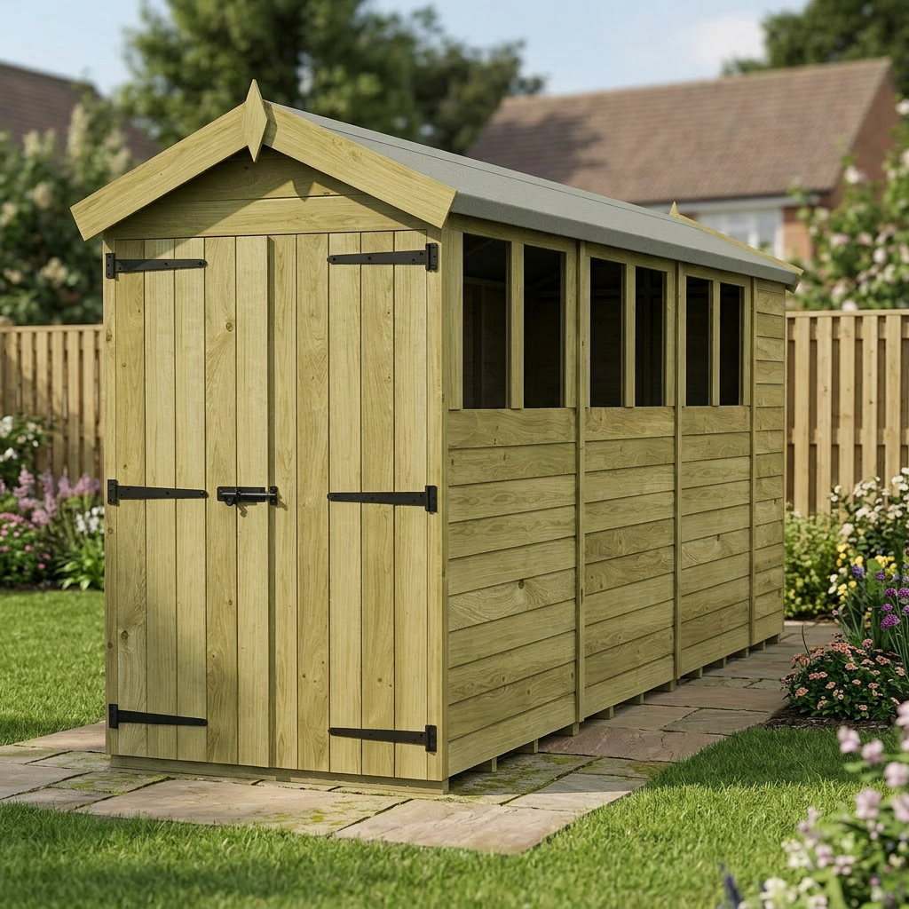 4 x 14 Apex Shed (Double Door, With Windows) - view 5