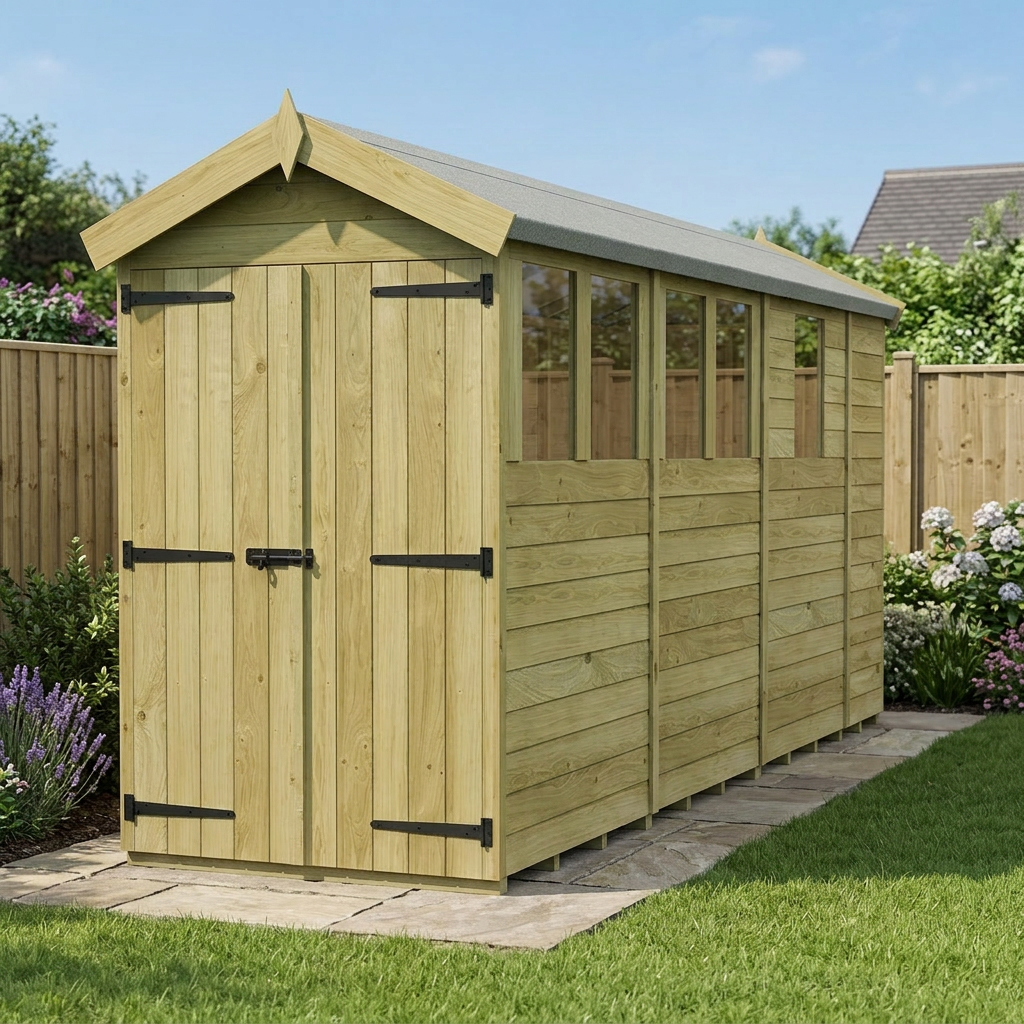 4 x 13 Apex Shed (Double Door, With Windows) - view 5