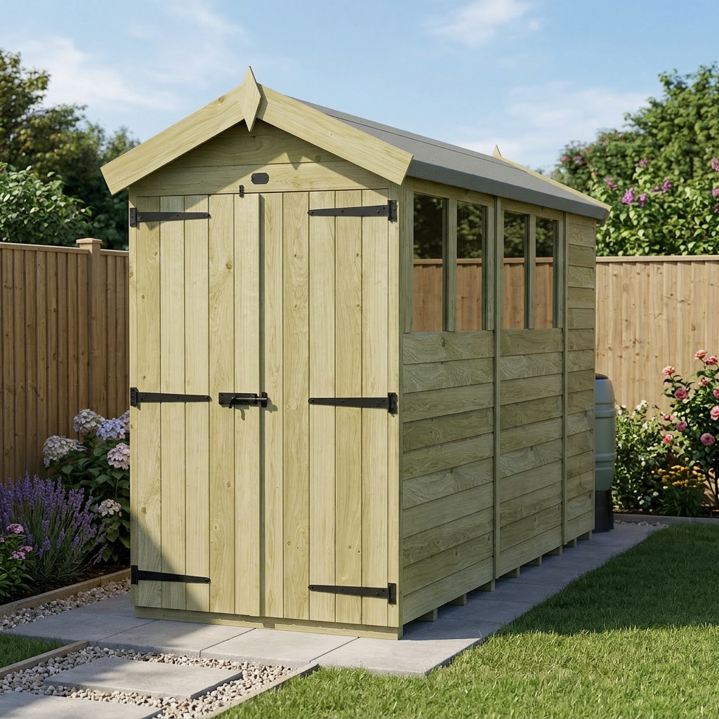 4 x 11 Apex Shed (Double Door, With Windows) - view 4