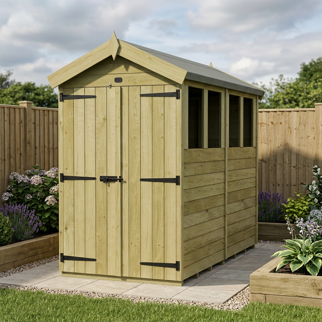 4 x 8 Apex Shed (Double Door, With Windows) - view 4