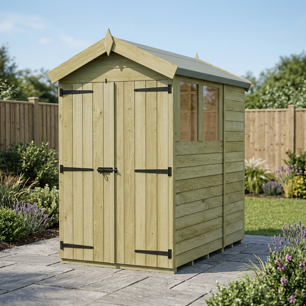 4 x 7 Apex Shed (Double Door, With Windows) - view 4