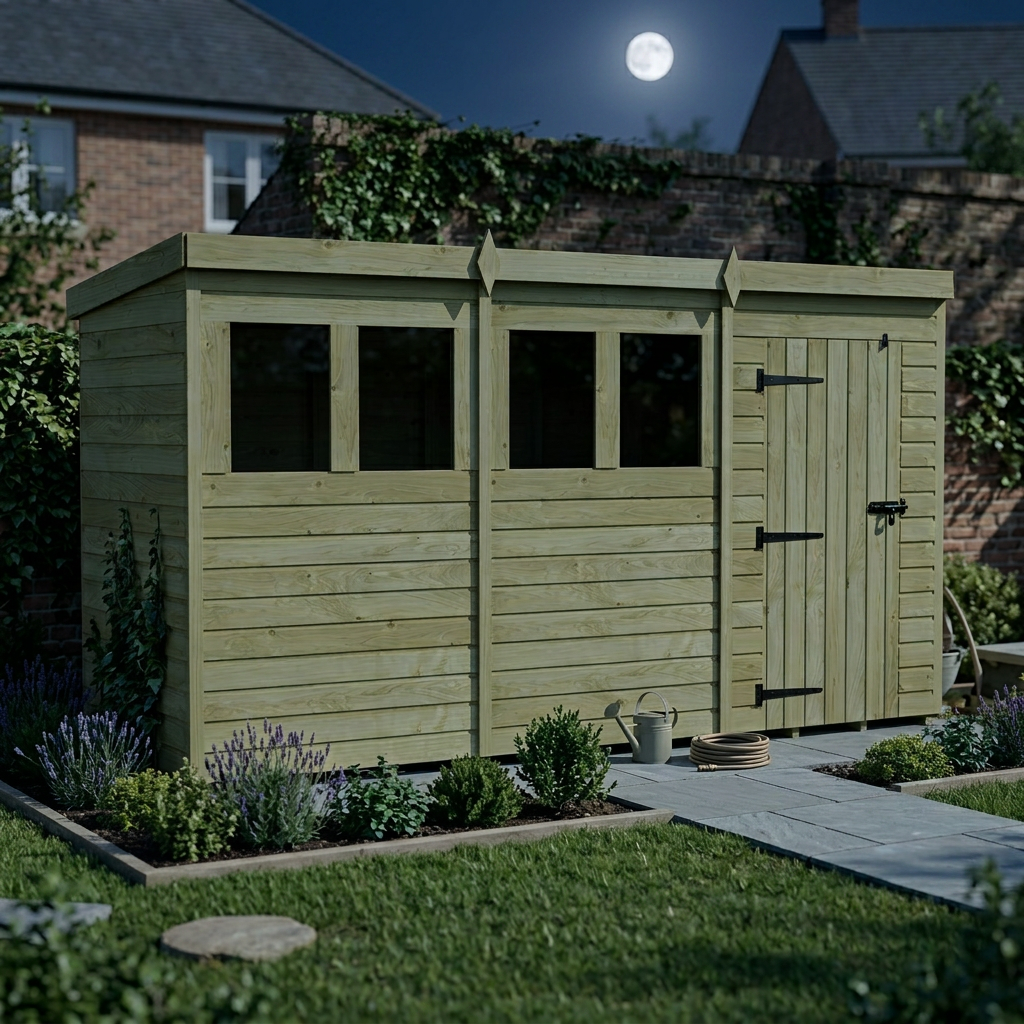 12 x 4 Pent Shed (Single Door, With Windows) - view 6